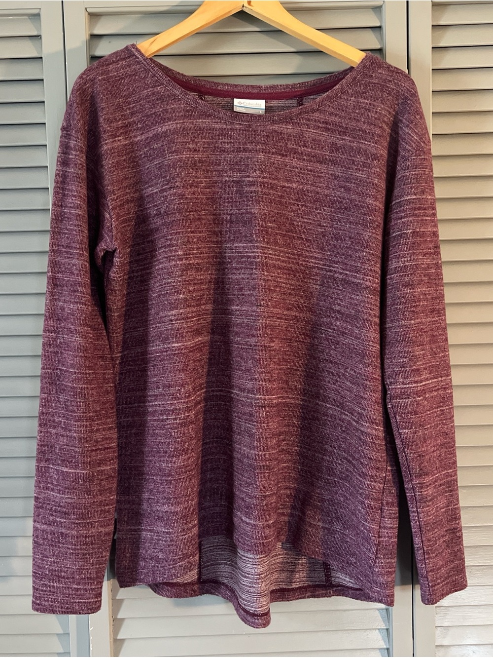 Colombia sportswear purple long sleeve lightweight sweater with wide neck